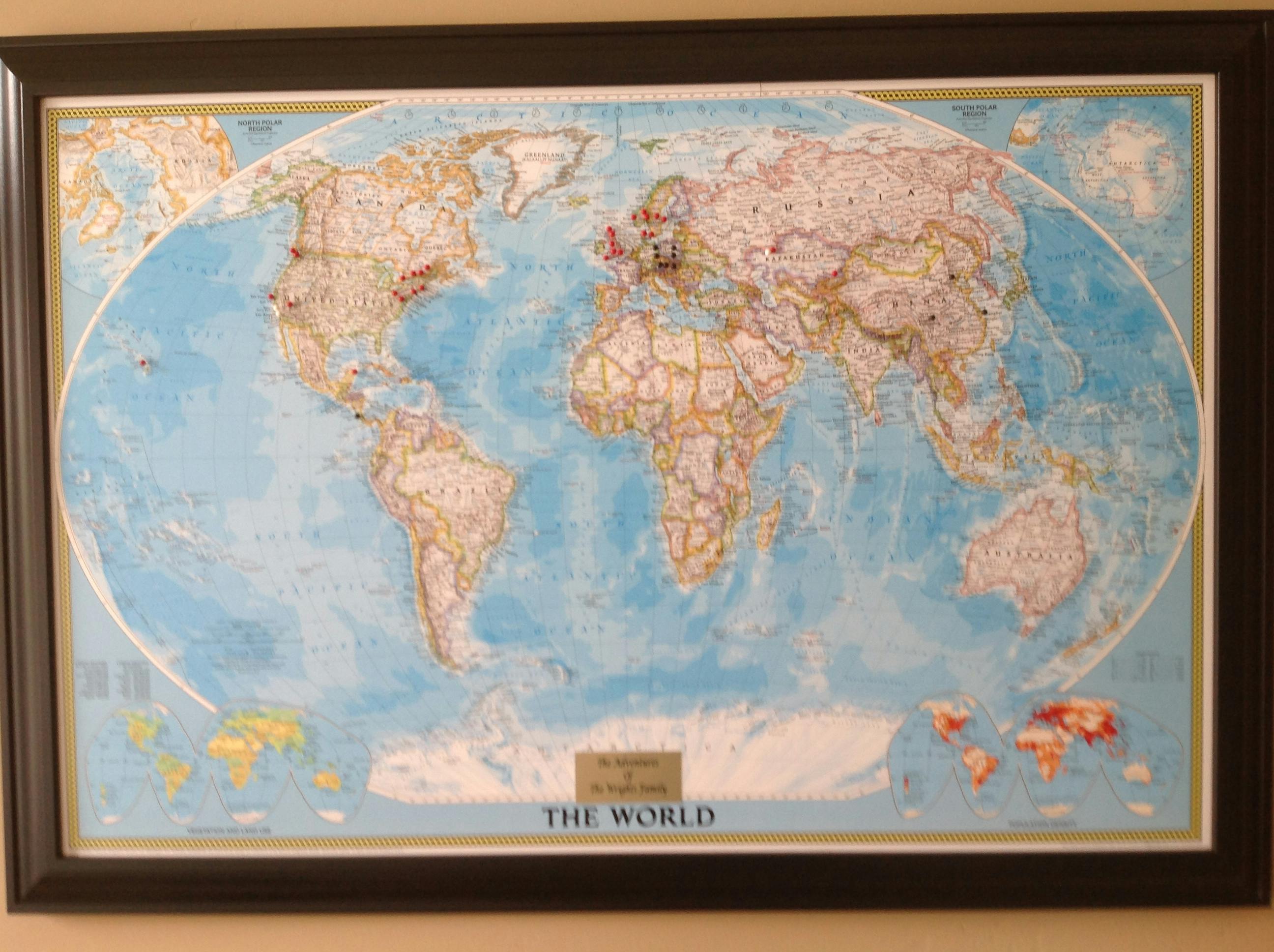 Classic World Map With Pins Classic Wall Map Pin Map Of The World